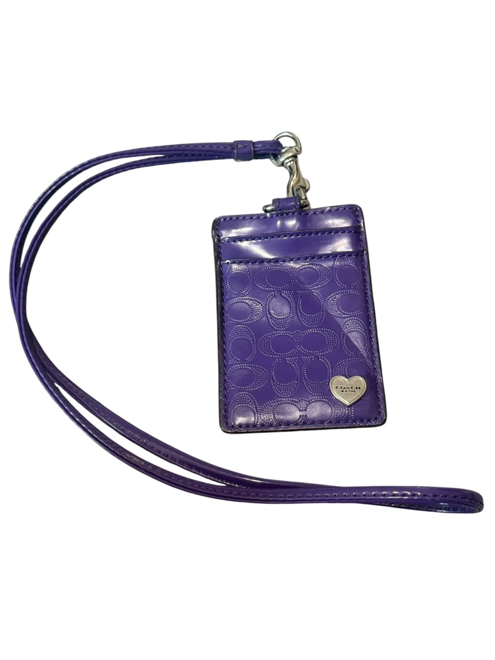 Coach Purple Patent Signature Lanyard ID Holder